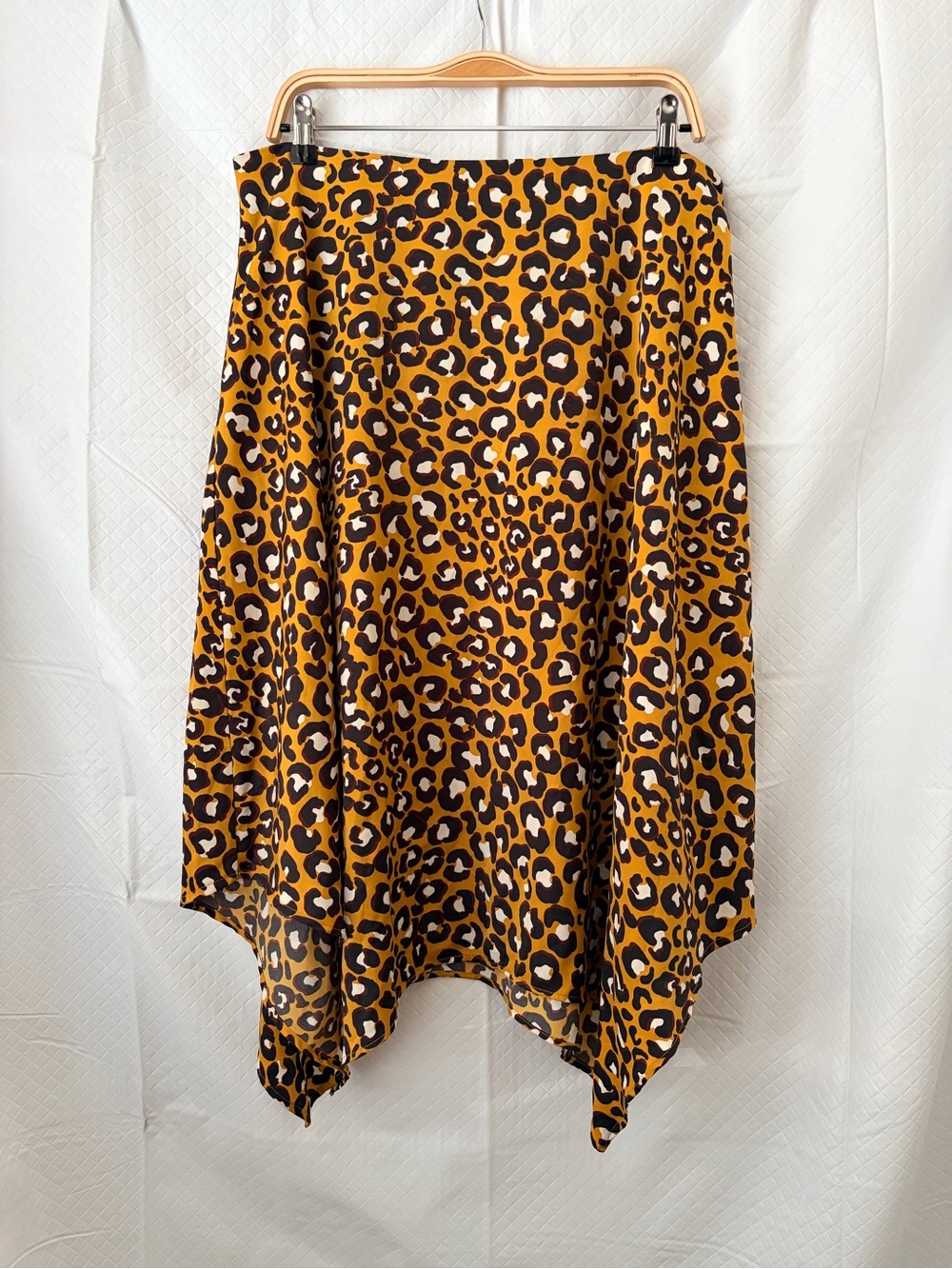 Who What Wear Mustard Leopard Asymmetrical Handkerchief Hem Skirt